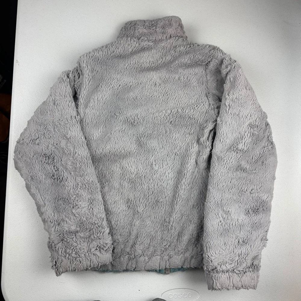 The North Face Reversible Jacket Girls M 10/12 Teal Grey Puffer Fleece Outdoor